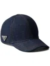 Prada Logo-patch Denim Baseball Cap In Blue