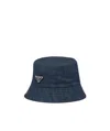 Prada Logo Patch Denim Bucket Hat In Blue