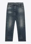 Prada Logo Patch Distressed Faded Jeans In Blue
