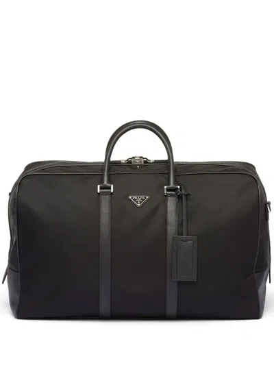 Prada Logo-patch Duffle Bag In Black