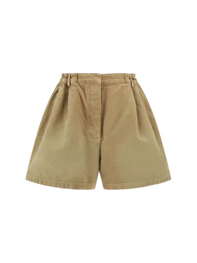Prada Logo Patch Elastic Waist Shorts In Beige