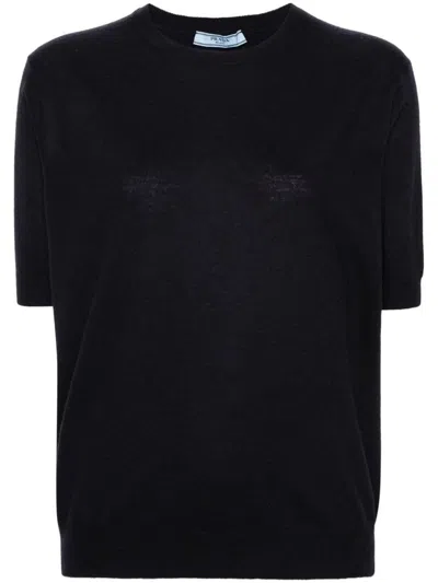 Prada Logo-patch Knitted Top In Blue