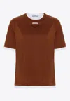 Prada T-shirt With Round Neck And Short Sleeves In Brown