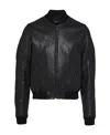 Prada Logo-patch Leather Bomber Jacket In Black