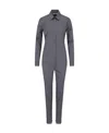 Prada Collared Long-sleeve Skinny-leg Jumpsuit In Gray