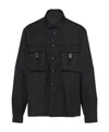 Prada Logo Patch Long-sleeved Shirt In Black
