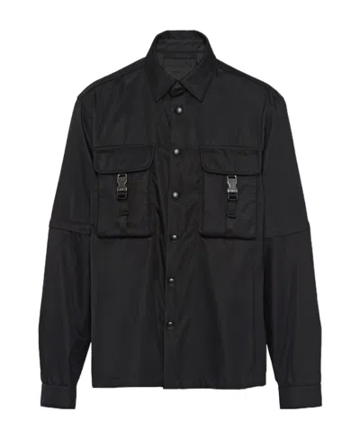 Prada Logo Patch Long-sleeved Shirt In Black