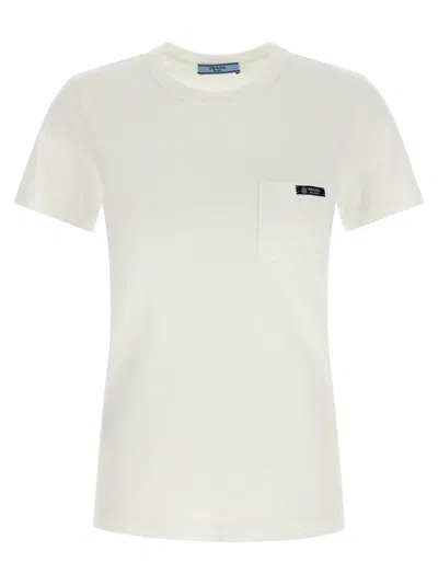 Prada Logo Patch Pocket Cotton T-shirt In White