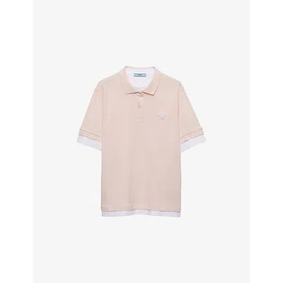 Prada Logo-patch Silk Polo Shirt In Pink