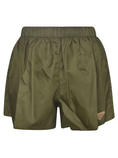 Prada Logo Patch Shorts In Loden