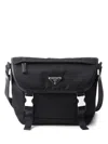 Prada Triangle Logo Re-nylon And Saffiano Leather Shoulder Bag In Black