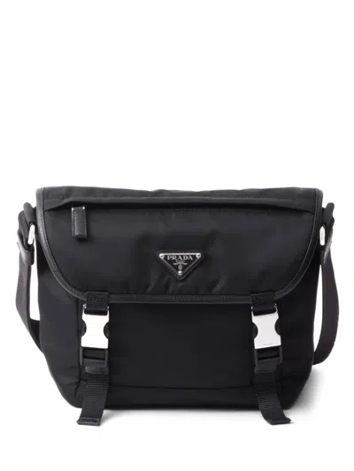 Prada Logo-patch Shoulder Bag In Black