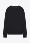 Prada Logo Patch Silk Crewneck Sweater In Blue