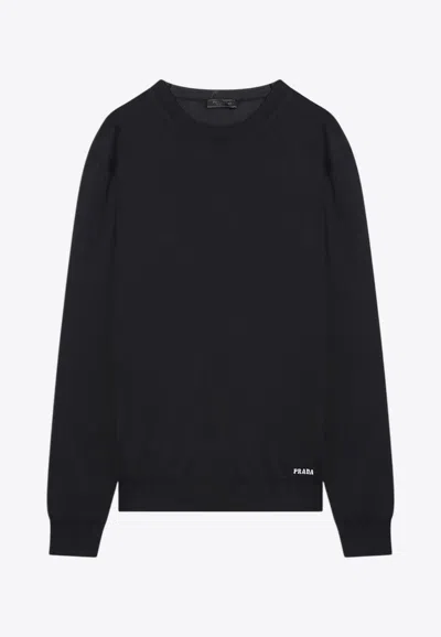 PRADA LOGO PATCH SILK CREWNECK SWEATER