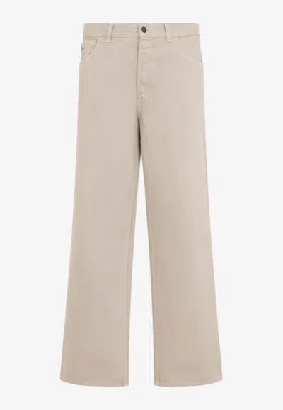 Prada Logo Patch Straight-leg Jeans In Neutral