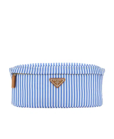 Prada Logo Patch Striped Waist Bag In Brown