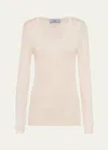 Prada Logo Patch Superfine Cashmere Shirt In F0018 Naturale