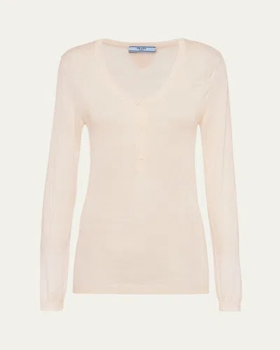 Prada Logo Patch Superfine Cashmere Shirt In Naturale