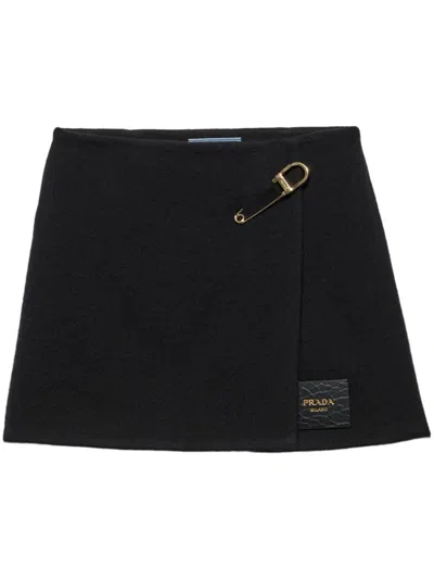 Prada Logo-patch Twill Mini Skirt In Black