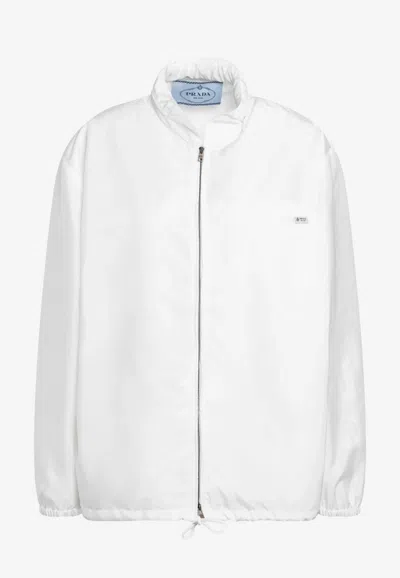 Prada Logo Patch Zip-up Jacket In White