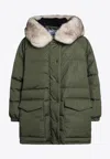 Prada Logo-patched Down Jacket In Green