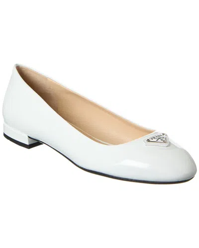 Prada Logo Patent Ballerina Flat In White