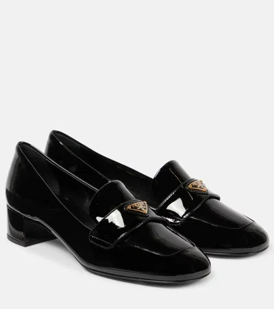 Prada Logo Patent Leather Loafer Pumps In Black