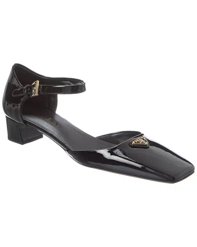 Prada Womens Black Brand-plaque Patent-leather Mary Jane Courts