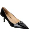 Prada Logo-plaque Patent Leather Pumps In Black