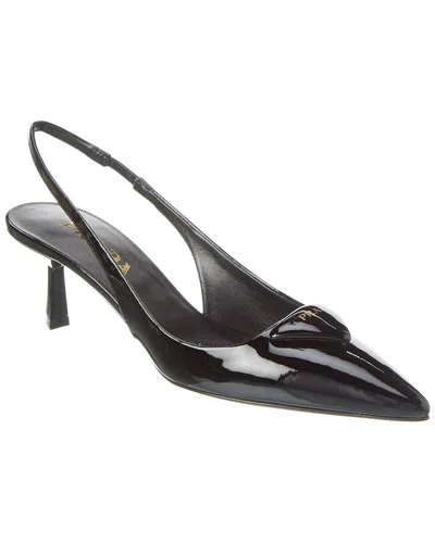 Prada Logo Patent Pointy-toe Slingback Pump In Black
