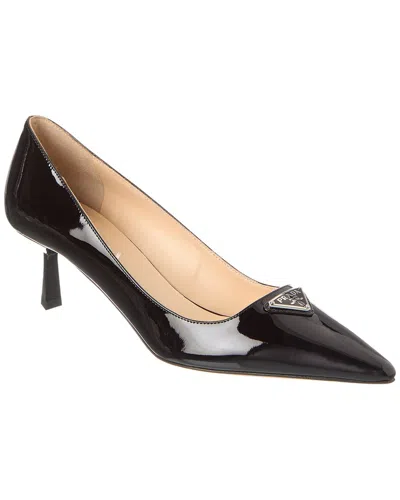 Prada Logo Patent Pump In Black