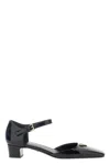 Prada Leather Block Heel Pumps With Patent Finish In Black