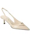 Prada Logo Patent Saffiano Slingback Pointy-toe Pump In White