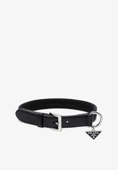 Prada Logo Pendant Dog Collar In Black