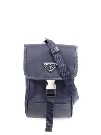 Pre-owned Prada Logo Phone Bag In Blue