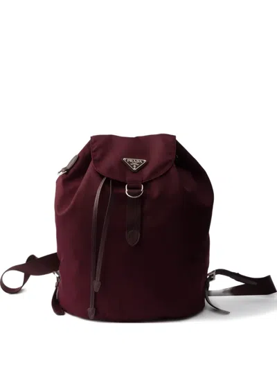 Prada Logo-plaque Backpack In Burgundy