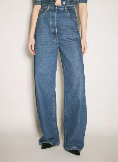 Prada Triangle Logo Wide-leg Jeans In Blue