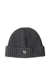 Prada Logo-plaque Beanie Hat In Black