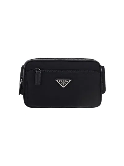 Prada Logo Plaque Belt Bag In Black