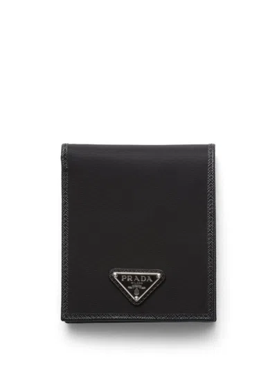 Prada Logo-plaque Bi-fold Wallet In Black