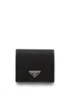 Prada Logo Plaque Saffiano Leather Cardholder In Black