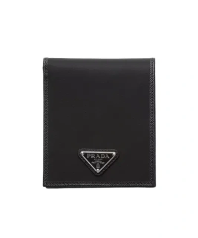 Prada Logo-plaque Bi-fold Wallet In Black