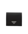 Prada Logo Plaque Saffiano Leather Cardholder In Black
