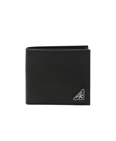 Prada Logo Plaque Billfold Wallet In Black