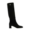 Prada Logo Plaque-detail Panelled Boots In Black