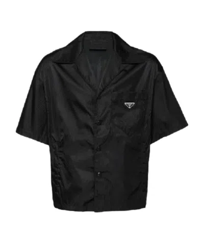 PRADA PRADA LOGO PLAQUE BOWLING SHIRT
