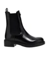 Prada Logo Plaque Brushed-effect Ankle Boots In Black