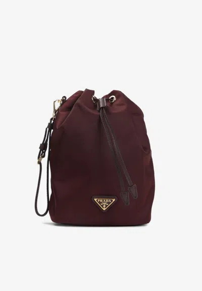 Prada Logo-plaque Bucket Bag In Red