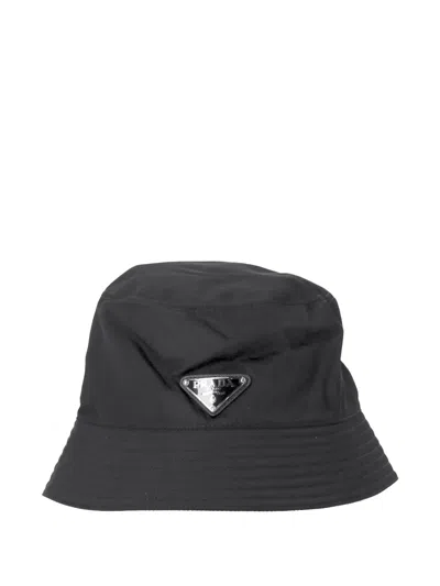 Pre-owned Prada Logo-plaque Bucket Hat In Black