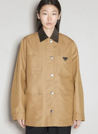 Prada Triangle-logo Canvas Blouson Jacket In Brown